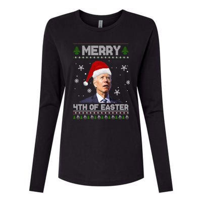 Santa Joe Biden Merry 4th Of Easter Ugly Christmas Sweater Christmas Gift Womens Cotton Relaxed Long Sleeve T-Shirt