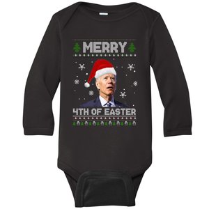 Santa Joe Biden Merry 4th Of Easter Ugly Christmas Sweater Christmas Gift Baby Long Sleeve Bodysuit