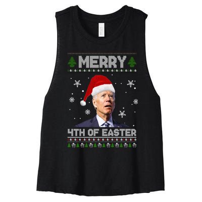 Santa Joe Biden Merry 4th Of Easter Ugly Christmas Sweater Christmas Gift Women's Racerback Cropped Tank