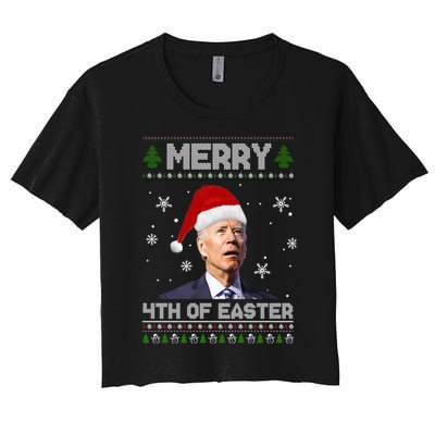 Santa Joe Biden Merry 4th Of Easter Ugly Christmas Sweater Christmas Gift Women's Crop Top Tee