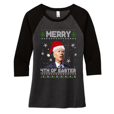 Santa Joe Biden Merry 4th Of Easter Ugly Christmas Sweater Christmas Gift Women's Tri-Blend 3/4-Sleeve Raglan Shirt