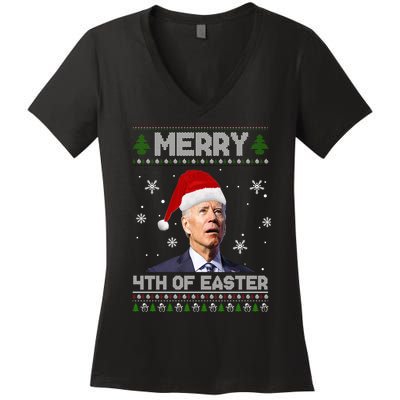 Santa Joe Biden Merry 4th Of Easter Ugly Christmas Sweater Christmas Gift Women's V-Neck T-Shirt