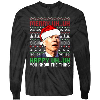 Santa Joe Biden Merry Uh Uh Christmas Ugly Sweater  Tie-Dye Long Sleeve Shirt