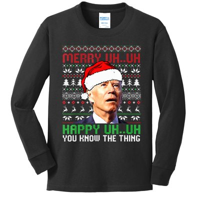 Santa Joe Biden Merry Uh Uh Christmas Ugly Sweater  Kids Long Sleeve Shirt