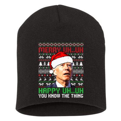 Santa Joe Biden Merry Uh Uh Christmas Ugly Sweater  Short Acrylic Beanie