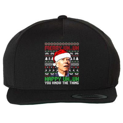 Santa Joe Biden Merry Uh Uh Christmas Ugly Sweater  Wool Snapback Cap