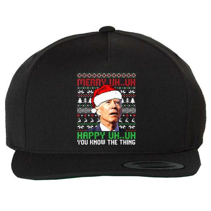 Santa Joe Biden Merry Uh Uh Christmas Ugly Sweater  Wool Snapback Cap