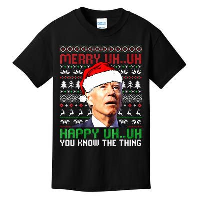 Santa Joe Biden Merry Uh Uh Christmas Ugly Sweater  Kids T-Shirt