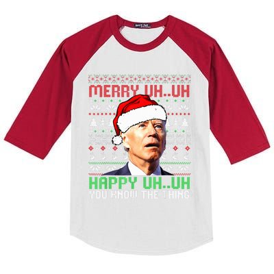 Santa Joe Biden Merry Uh Uh Christmas Ugly Sweater  Kids Colorblock Raglan Jersey