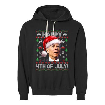 Santa Joe Biden Happy 4th Of July Ugly Christmas Sweater Sweatshirt Garment-Dyed Fleece Hoodie