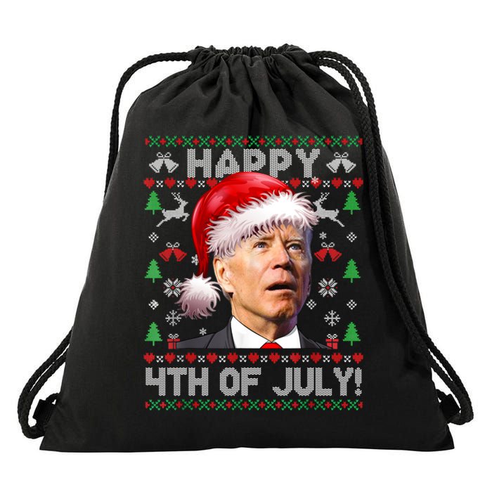 Santa Joe Biden Happy 4th Of July Ugly Christmas Sweater Sweatshirt Drawstring Bag