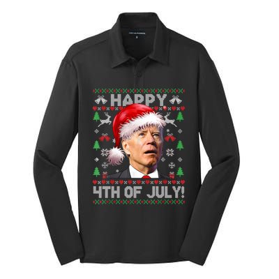 Santa Joe Biden Happy 4th Of July Ugly Christmas Sweater Sweatshirt Silk Touch Performance Long Sleeve Polo