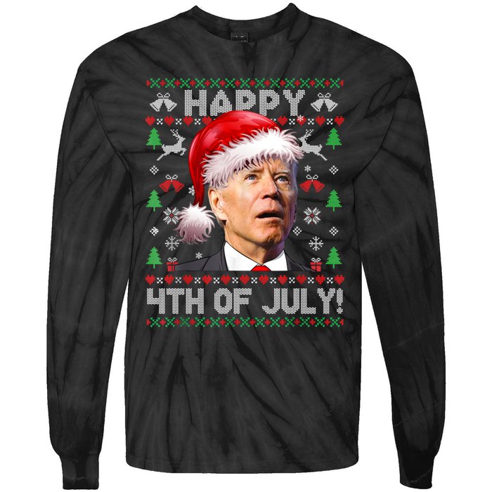 Santa Joe Biden Happy 4th Of July Ugly Christmas Sweater Sweatshirt Tie-Dye Long Sleeve Shirt