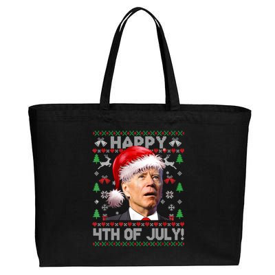 Santa Joe Biden Happy 4th Of July Ugly Christmas Sweater Sweatshirt Cotton Canvas Jumbo Tote