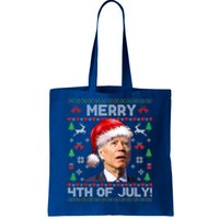 Santa Joe Biden Merry 4th Of July Ugly Christmas Sweater Gift Tote Bag