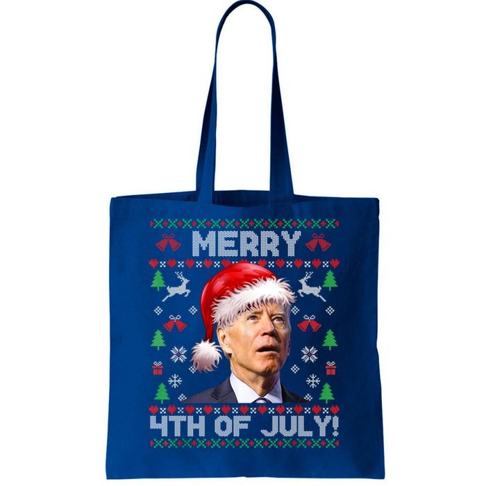 Santa Joe Biden Merry 4th Of July Ugly Christmas Sweater Gift Tote Bag