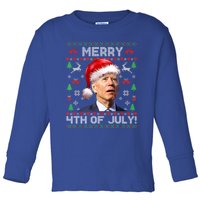 Santa Joe Biden Merry 4th Of July Ugly Christmas Sweater Gift Toddler Long Sleeve Shirt