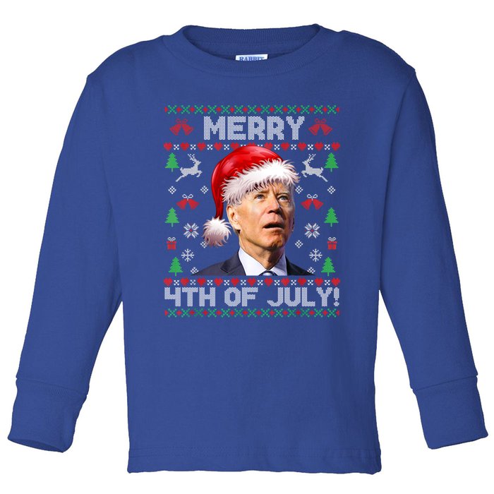 Santa Joe Biden Merry 4th Of July Ugly Christmas Sweater Gift Toddler Long Sleeve Shirt