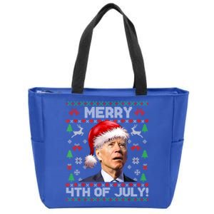 Santa Joe Biden Merry 4th Of July Ugly Christmas Sweater Gift Zip Tote Bag