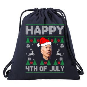 Santa Joe Biden Happy 4th Of July Ugly Christmas Drawstring Bag