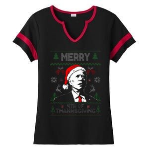 Santa Joe Biden Merry Thanksgiving Ugly Christmas Sweater  Ladies Halftime Notch Neck Tee