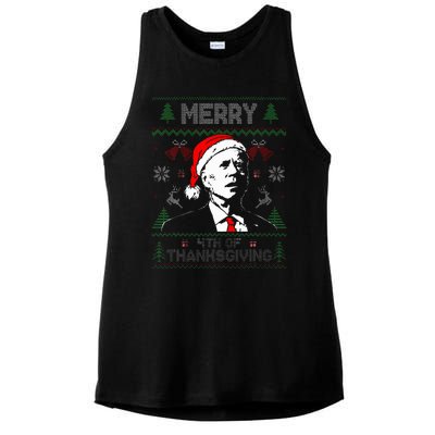 Santa Joe Biden Merry Thanksgiving Ugly Christmas Sweater  Ladies PosiCharge Tri-Blend Wicking Tank