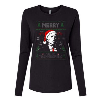 Santa Joe Biden Merry Thanksgiving Ugly Christmas Sweater  Womens Cotton Relaxed Long Sleeve T-Shirt