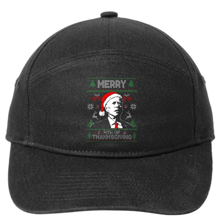 Santa Joe Biden Merry Thanksgiving Ugly Christmas Sweater  7-Panel Snapback Hat