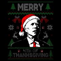 Santa Joe Biden Merry Thanksgiving Ugly Christmas Sweater  7-Panel Snapback Hat
