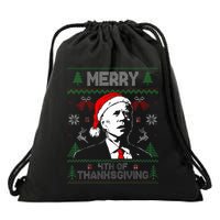 Santa Joe Biden Merry Thanksgiving Ugly Christmas Sweater  Drawstring Bag