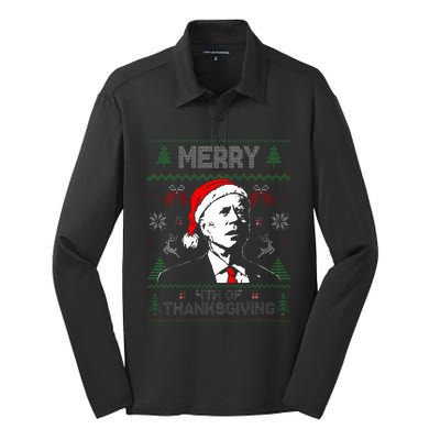 Santa Joe Biden Merry Thanksgiving Ugly Christmas Sweater  Silk Touch Performance Long Sleeve Polo