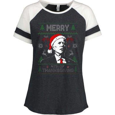 Santa Joe Biden Merry Thanksgiving Ugly Christmas Sweater  Enza Ladies Jersey Colorblock Tee