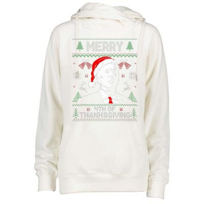 Santa Joe Biden Merry Thanksgiving Ugly Christmas Sweater  Womens Funnel Neck Pullover Hood