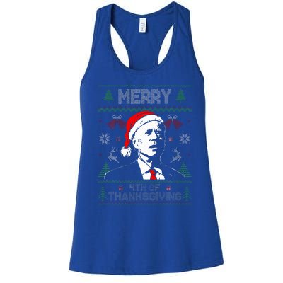 Santa Joe Biden Merry Thanksgiving Ugly Christmas Sweater  Women's Racerback Tank