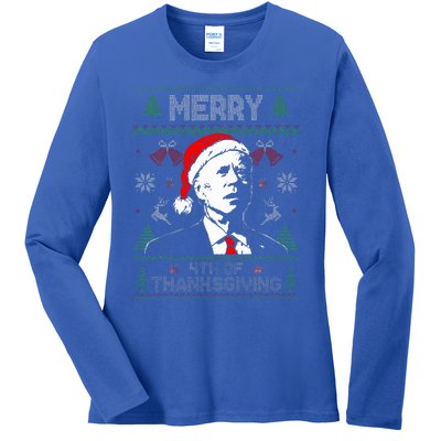 Santa Joe Biden Merry Thanksgiving Ugly Christmas Sweater  Ladies Long Sleeve Shirt