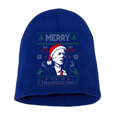 Santa Joe Biden Merry Thanksgiving Ugly Christmas Sweater  Short Acrylic Beanie