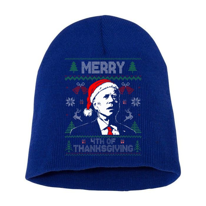 Santa Joe Biden Merry Thanksgiving Ugly Christmas Sweater  Short Acrylic Beanie