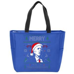 Santa Joe Biden Merry Thanksgiving Ugly Christmas Sweater  Zip Tote Bag