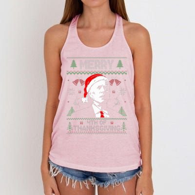 Santa Joe Biden Merry Thanksgiving Ugly Christmas Sweater  Women's Knotted Racerback Tank