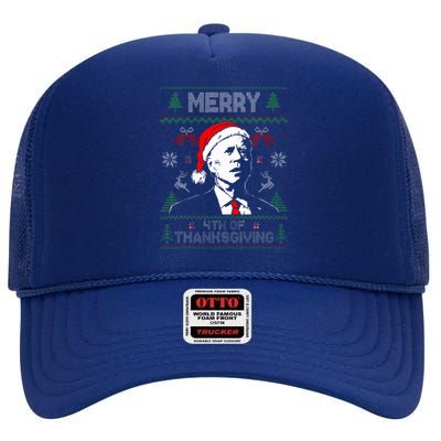 Santa Joe Biden Merry Thanksgiving Ugly Christmas Sweater  High Crown Mesh Back Trucker Hat