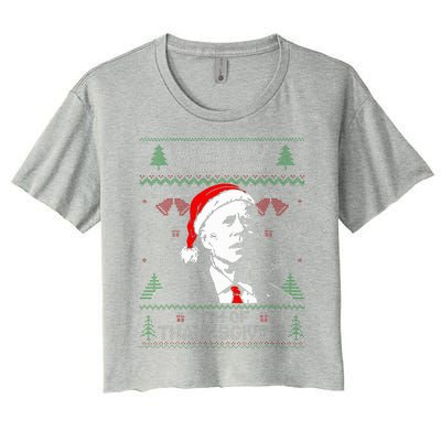 Santa Joe Biden Merry Thanksgiving Ugly Christmas Sweater  Women's Crop Top Tee