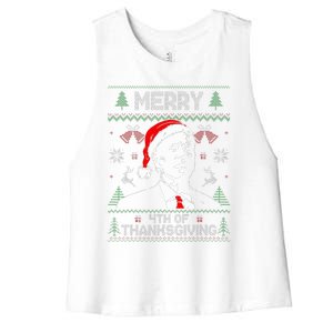 Santa Joe Biden Merry Thanksgiving Ugly Christmas Sweater  Women's Racerback Cropped Tank