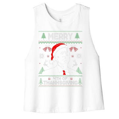 Santa Joe Biden Merry Thanksgiving Ugly Christmas Sweater  Women's Racerback Cropped Tank