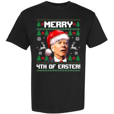 Santa Joe Biden Merry 4th Of Easter Ugly Sweater Christmas Sweatshirt Garment-Dyed Heavyweight T-Shirt
