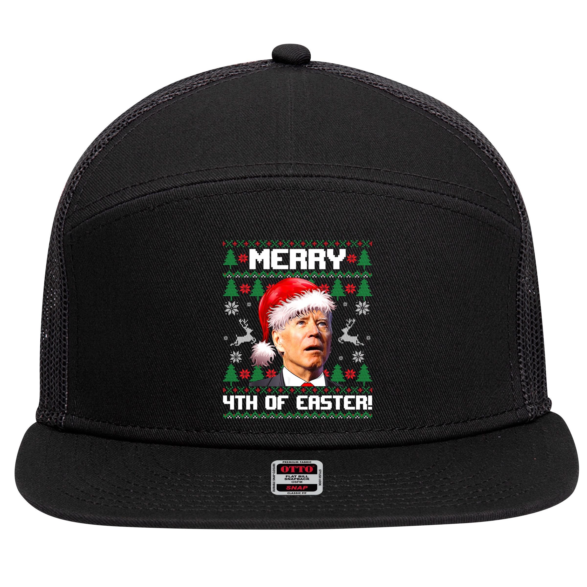 Santa Joe Biden Merry 4th Of Easter Ugly Sweater Christmas Sweatshirt 7 Panel Mesh Trucker Snapback Hat