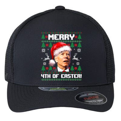 Santa Joe Biden Merry 4th Of Easter Ugly Sweater Christmas Sweatshirt Flexfit Unipanel Trucker Cap