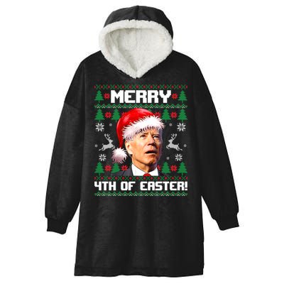 Santa Joe Biden Merry 4th Of Easter Ugly Sweater Christmas Sweatshirt Hooded Wearable Blanket