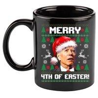 Santa Joe Biden Merry 4th Of Easter Ugly Sweater Christmas Sweatshirt 11oz C Handle Ceramic Mug