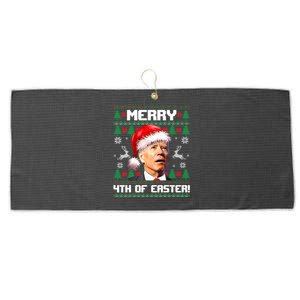 Santa Joe Biden Merry 4th Of Easter Ugly Sweater Christmas Sweatshirt Large Microfiber Waffle Golf Towel