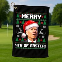 Santa Joe Biden Merry 4th Of Easter Ugly Sweater Christmas Sweatshirt Golf Towel